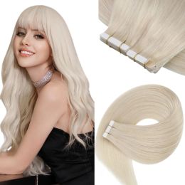 Extensions Tape in Hair Extensions Human Hair Platinum #60 Blonde Tape in Extensions Real Hair Seamless Human Hair Silky Straight for Women