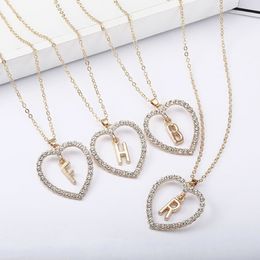 New Fashion Crystal Initial Personalised Letter Heart Pendent Name Necklace for Women Charm Gold Colour Chain Choker Jewellery Gift259e