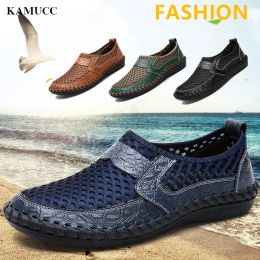 Sandals Brand New Summer Men Casual Shoes Breathable Mesh Cloth Loafers Soft Flats Sandals Handmade Male Driving Shoes Large Size 3850