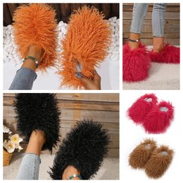 Sandal Fur Slipper Mule Womens mens Daily Wears Fur Shoes Slide White Blacks Oranges Metal Chain Casual Flats Shoes Trainer GAI Sneakers