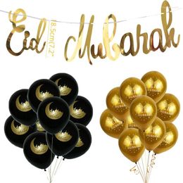 Party Decoration Eid Mubarak Banner Star Moon Pattern Latex Balloons Islamic Muslim Home Bunting Garland Black Banners Hanging Card Decor