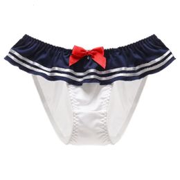 Japanese Navy Style Cartoon College Cosplay Milk Silk Underwear Bow Sexy Cute Lovely Womens Panties High Elasticity Breifs 240320