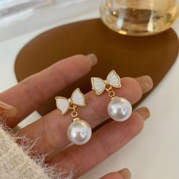 Dangle Earrings Sweet Bow Shaped Imitation Pearl Drop For Women Elegant Fashionable Simple Jewelry