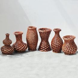 Vases Handmade Flower Basket Wicker Rattan Dried Pots Household Vase Accessories