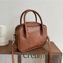 Drawstring Retro Pu Leather Women's Shoulder Bag Fashion Cool Ladies Tote Crossbody Bags Simple Solid Color Female Commute Handbags Clutch