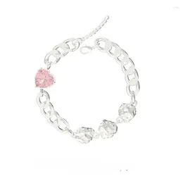 Link Bracelets Love Letter Series Paper Tuan Couple Bracelet Pink Zircon Original Design Ins Style Advanced Light Luxury Jewelry