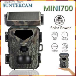 Hunting Trail Cameras Mini700 24MP 1080P Solar Panel Hunting Camera Infrared Night Vision Monitoring Wildlife Trail Camera Video Photo Recorder Q240321