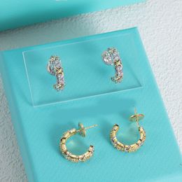 Simple Crystal Ear Stud S925 Sterling Silver Earrings Classic Brand Designer Women T Gold Silver Plated Charm Earrings Fashion Jewellery Accessories Gift Wholesale