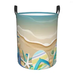Laundry Bags Dirty Basket Beach Starfish Shell And Flip Flops Folding Clothing Storage Bucket Toy Home Waterproof Organizer