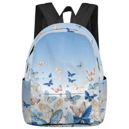 Backpack Pastoral Butterfly Blue Gradient Student School Bags Laptop Custom For Men Women Female Travel Mochila