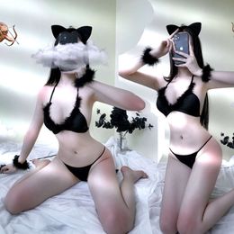 Yinaiya Fun Underwear Women's Three Point Wild Cat Sexy Rabbit Girl Extremely Tempting Overcoming Adult Game