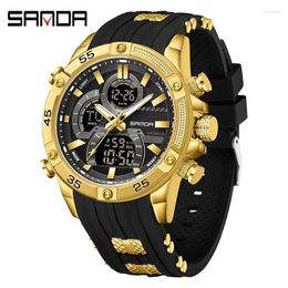 Wristwatches SANDA 6162 Men's Electronic Watch Creative Sports Waterproof Luminous Chronograph Pointer Digital Dual Display