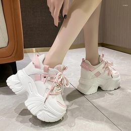 Casual Shoes 10.5cm Women 360 Platform Sneakers Lace-up Autumn Sports Dad High Top Chunky Woman Thick Bottom Mesh White