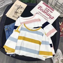 Women's T Shirts 2024 Summer Short Sleeve T-shirt Fashion Stripe Shirt Girl Top Harajuku Graphic Tees Women Clothes Student Tops