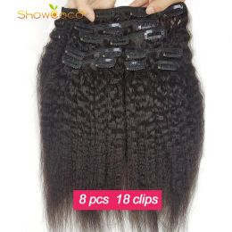 Extensions Afro Kinky Straight Clip in Hair Extensions 100% Human Hair Natural Black 8 Pieces with 18 Clips 125g/Set Fit For Full Head