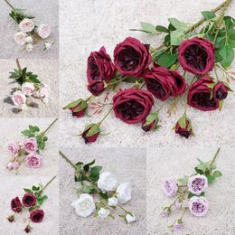 Decorative Flowers Handmade Rose Bouquets Home Decor Flexible Floral Art Simulated Fake Flower Arrangement Artificial Party