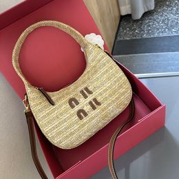 Womens Summer Beach Bag Womens Grass Woven Bag Fashion Underarm Bag Brand Fashion Designer Handbag with Shoulder Straps