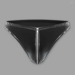 Underpants Men Briefs Men's Sexy Zipper Crotch Mirror Surface Solid Colour Latex Gay Underwear G-string Thongs