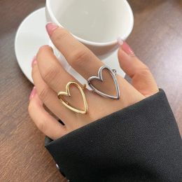 14k Yellow Gold Big Heart Ring 2024 Trend Adjustable Opening Rings For Women Couple Gift Punk Fashion Jewelry