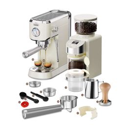 Gevi 20 Bar Compact Professional Espresso with Brewing Hine Suitable for Espresso, Latte, and Cappuccino Burr Coffee Grinders, 35 Grinding Settings, Beige