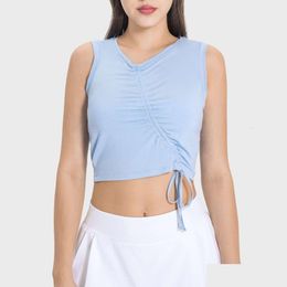 Yoga Outfits Lu-061 Strap Fold Sports Tank Top For Womens Outdoor Fashion Versatile Comfortable Breathable Workout Wear Gym Dress Shir Otrc5
