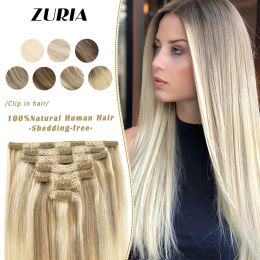 Extensions Extensions ZURIA Lace Clip In Human Hair Extensions 16"20"24"100% Machine Remy Real Hairpins Clip In Straight Hair For Women