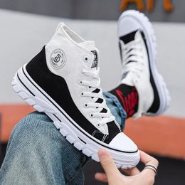 Mens Casual Hightop Canvas Shoes Fashion Men Tennis Grey Black Breathable Sport Sneakers Male Trainer Skateboard Trend 44 240318