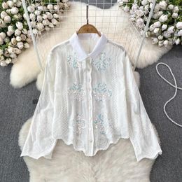 Women's Blouses Blouse For Women Turn-down Collar Single Breasted Button Embroidery Blusas Mujer Sequins Spring Camisas Female Solid