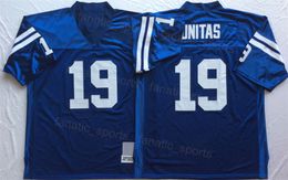 Retro Football Vintage 19 Johnny Unitas Jersey 75th Anniversary Embroidery And Sewing Team Colour Blue Uniform Breathable For Sport Fans Pure Cotton Size S-XXXL