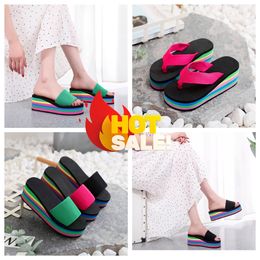 sandals Slippers Women's Summer Heels Multi-coloured GAI Fashion Slippers Printed platform slippers Beach herringbone waterproof platform high heels 36-41