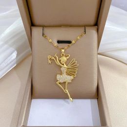 Pendant Necklaces Ballet Girl Golden Shiny Zircon Necklace Women Fashion Charming Jewelry Anniversary Souvenir Gifts Party Accessory