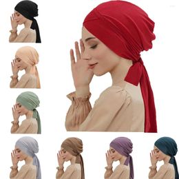 Ethnic Clothing Women Forhead Cross Chemo Cap Muslim Hijab Turban Headscarf Bonnet Beanie Hair Loss Hat Bandanas Headband Turbante Mujer
