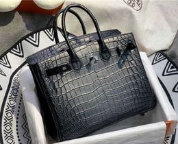 Designer Crocodile Leather Handbag Handmade 7A Cowhide Matte Nile Belly bk25CM Hand Sewn Womens Black8hkh
