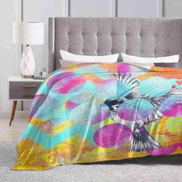 Blankets Flying Birdo Selling Custom Print Flannel Soft Blanket Birds Air Dots Circles Zigzag Collage Blue Pink Orange Ink
