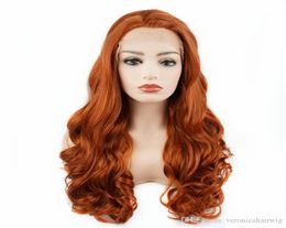 Natural Long Body Wave Hair Orange Color Glueless Synthetic Lace Front Wigs For Women High Temperature Fiber Costume Party4136362