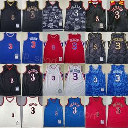Retro Basketball Allen Iverson Vintage Jersey 3 Man Throwback All Stitched Athletic Outdoor Apparel Sport Wears Shirt Team Red blue White Black Top Quality