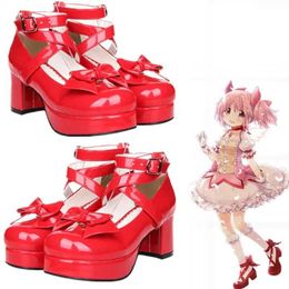 cosplay Anime Costumes New Pu Magi Madoka Magica Role Playing Shoes Japanese Style Anime Lolita Shoes High H Womens W/Knot Girls SS ShoesC24321