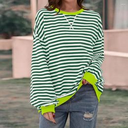 Women's Blouses Women T-shirt Chic Oversized Striped Color Block Crew Neck Collection Casual Streetwear Loose Fit Pullover Tops