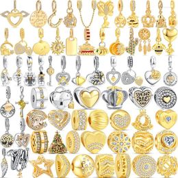 Loose Gemstones Fit Original Charms Bracelet Women Jewelry Golden Heart Wing Family Tree Simple Hollow Pendant 925 Silver Fine Beads