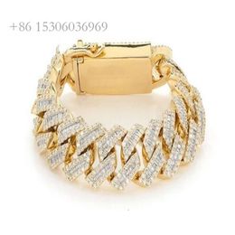 21Mm Raised Baguette Miami Cuban Link Real Diamond Bracelet 10K Rose Gold Iced Out Jewelry At Wholesale Price