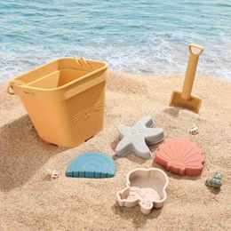 Sand Play Water Fun Bopoobo 6PCS Silicone Beach Toys Outdoor Sand Bucket Set Soft Animal Model Mini Sand Digging Shovels Kits Baby Water Game Play 240321