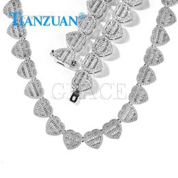 Necklace S Sier 12Mm Baguette Heart Cuban Iced Out Hip Hop White Moissanite Link Chain Jewelry For Women Men Gifts
