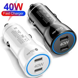 Fast Quick Charging 40W Dual USB C PD Car Charger Auto Power Adapters For Ipad Iphone 13 14 15 Pro Max Samsung Tablet PC Android phone With Retail Box 168DD