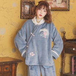 Ethnic Clothing 2024 Autumn Winter Chinese Pyjamas Set Style Ancient Retro Hanfu Long Sleeve Loose Homewear W123