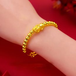 Tools Real 100% 24K Gold Color Lucky Pixiu Beads Bracelets for Women Bridal Men Jewelry Link Chain Bracelets Bridal Wedding Jewelry