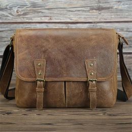 Bag Nesitu High Quality Brown Casual Vintage Thick Genuine Leather Men Messenger Bags Male Shoulder M028