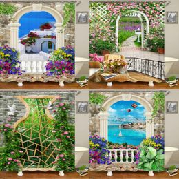 Shower Curtains 3D European Rural Town Flowers Landscape Printing Bathroom Waterproof Curtain Polyester Home Decoration