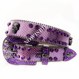 Punk Skull Bb Rhinestone Simon Belts Luxury Brand Men Black Leather Strap Western Cowboy Crystal Studded Diamond Bling Belt Women224c