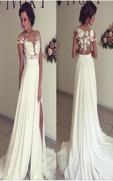 Formal White or Ivory Lace A Line Wedding Dresses Split Sheer Back Long Bridal Gown Special Occasion Bridesmaid Party Dress 17wed39359666