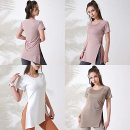 Lu Womens Designer Clothing Dress Summer Quick Drying T-shirt,running Fitness Suit,tight and Breathable Sports Short Sleeved Long Top